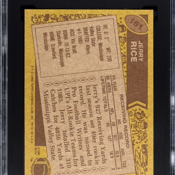 1986 Topps Football Jerry Rice Rookie Card SGC 8 - Picture 2 of 2